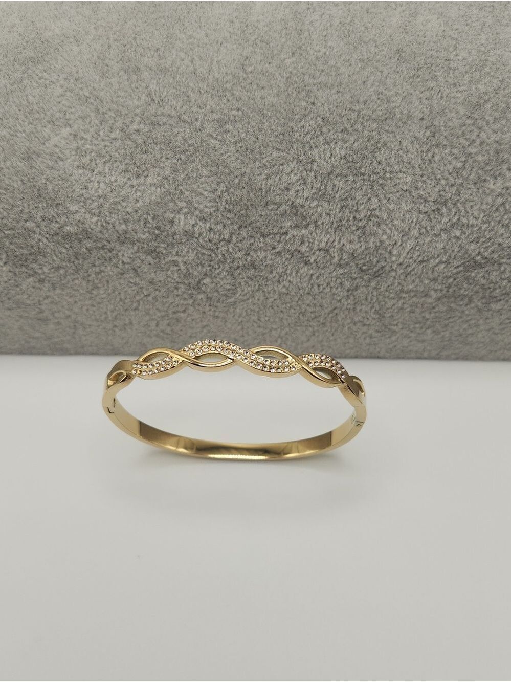18k Gold Plated Stainless Steel Zircon Infinity Bangle Bracelet Jewelry